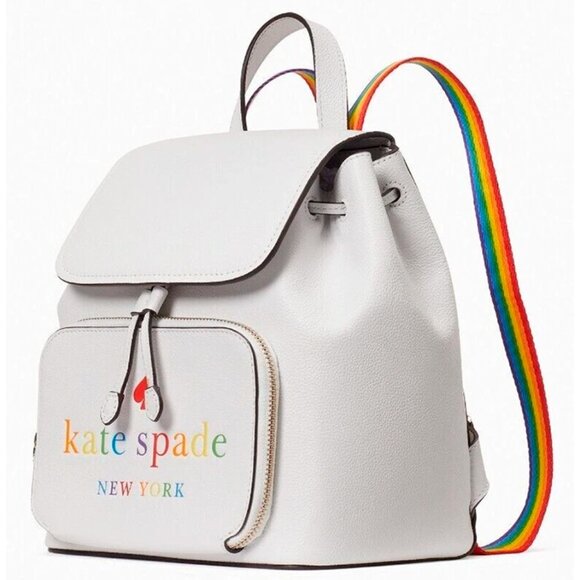S Kate Spade Darcy White Leather Flap Backpack K7292 Rainbow Pride NWT $359 main image 4